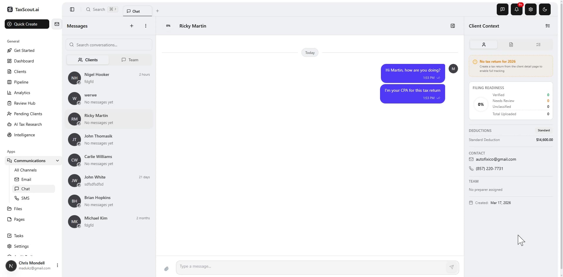 Real-time chat with client and team channels